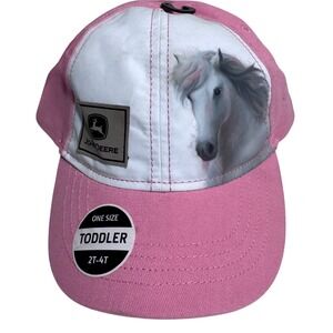 John Deere Toddler Pink White Horse Baseball Cap Hat Kids 2T-4T NWT Farm Cowgirl